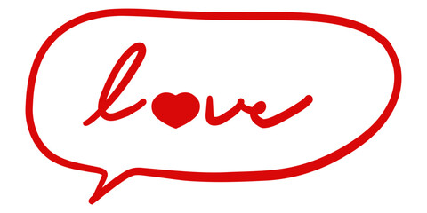 Valentine theme, Love symbol in a speech bubble, drawn in red.
