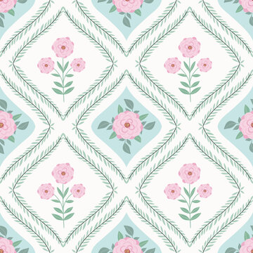 Floral seamless pattern with roses in bloom, vintage romantic wallpaper, antique delicate background