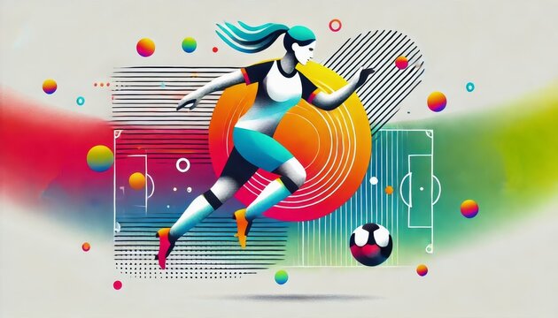 A minimalist illustration representing women football and a female player. - Powered by Adobe