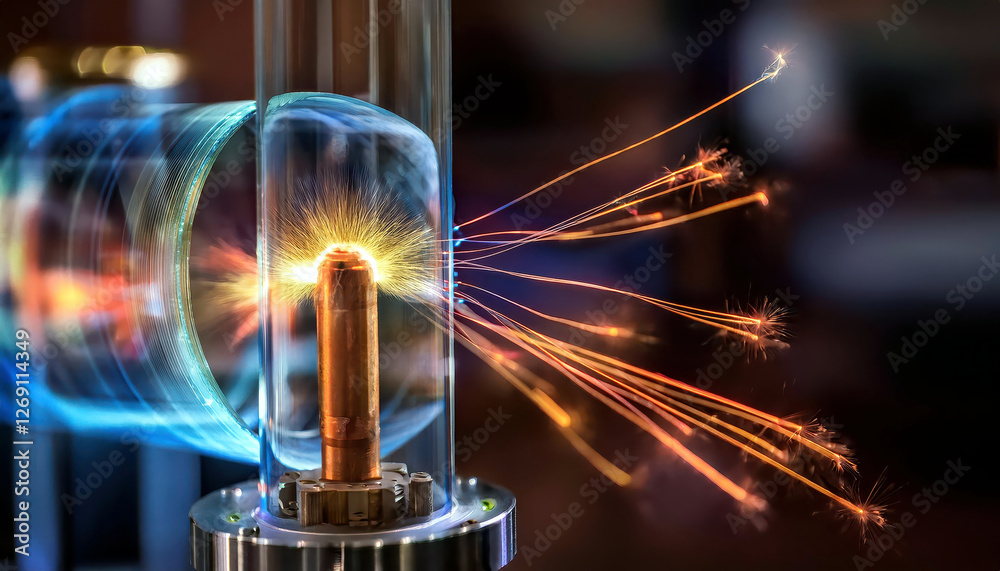 Poster charged particles illustrating lorentz force dynamics within a magnetic field