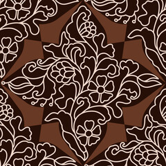 floral pattern art nouveau brown color outline style for textile printing ,motif border