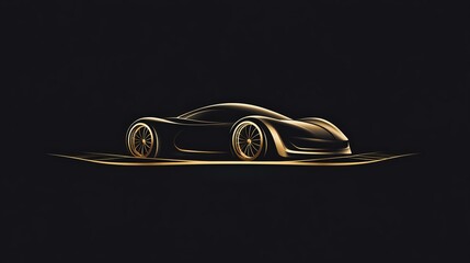 Stylish silhouette of a luxury sports car with a sleek design in gold accents against a black background. Perfect for automotive enthusiasts.