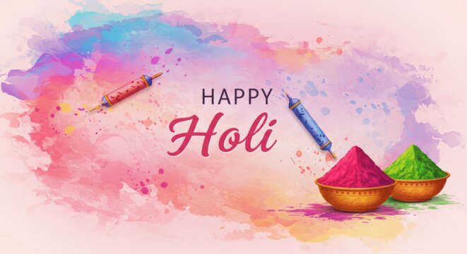 Festive Vibrancy A Colorful Celebration of Holi through Vibrant Bowls and Splashed Paints