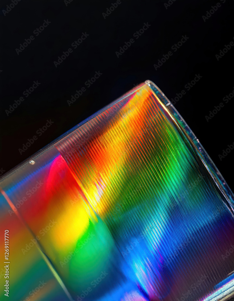 Poster polarized light dances on clear plastic to reveal vibrant rainbow patterns in mesmerizing display
