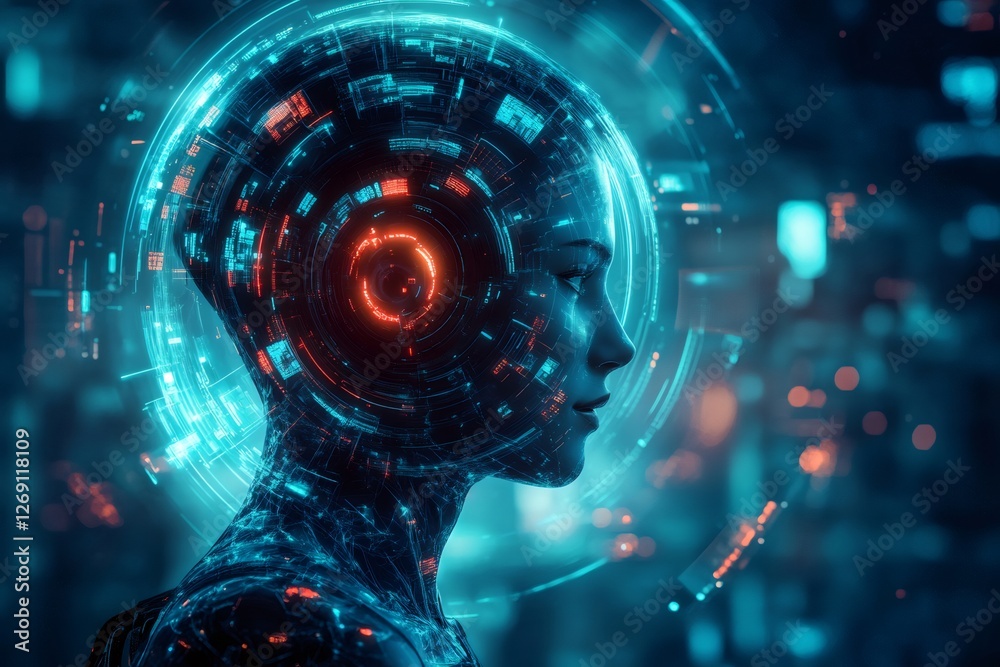 Leinwandbilder artificial intelligence processing data in futuristic cyberspace environment