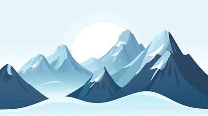 Minimalist Snowy Mountain Vector Illustration – Clean Flat Design with Bold Peaks, Blue and White Color Scheme for Branding, Outdoor, and Adventure