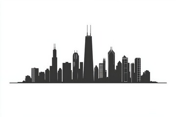 Chicago skyline silhouette, city illustration, design element