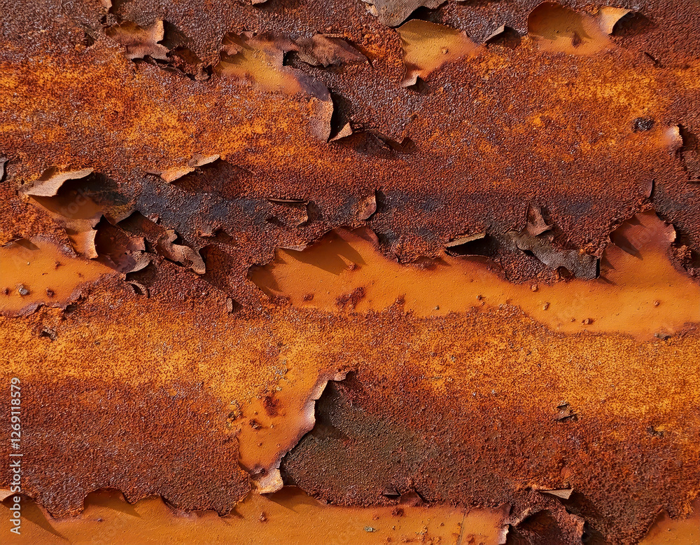 Poster rusty metal surface showcases intricate patterns of oxidation and decay