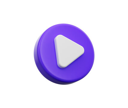 3D Purple play button icon with a sleek design, ideal for apps and streaming platforms. 3d illustration