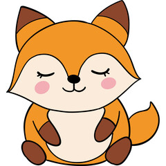 Cute cartoon fox with closed eyes and a happy expression.