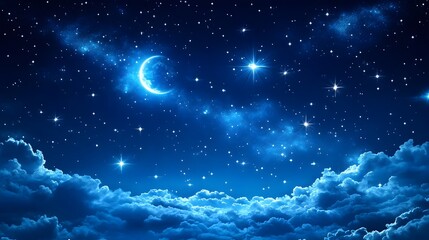 night sky with crescent moon and stars