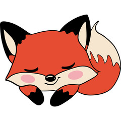 Cute cartoon fox resting with a happy expression.