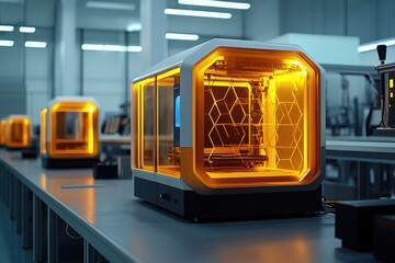 3d printers operating in modern laboratory creating futuristic innovative products