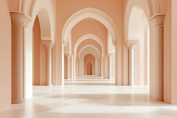 Fototapeta premium Elegant Peach-Colored Archways Corridor