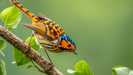 Beautiful bird on a flower. colorful close-up bird. wildlife day