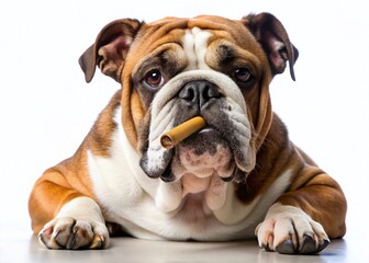 Obraz premium Pugnacious Bulldog Smoking Cigar: Funny Pet Stock Photo