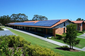 Solar panels providing clean energy to a modern building