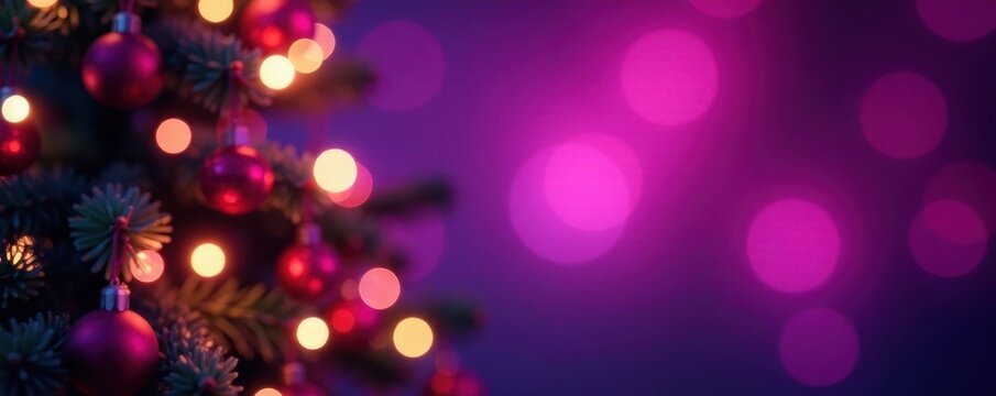Abstract purple bokeh, defocused Christmas tree lights , sparkle, bokeh