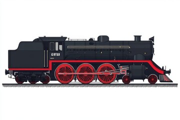 Black steam locomotive, side view, railway, white background, transportation illustration (1)