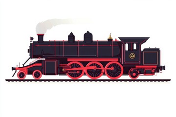Obraz premium Vintage Steam Locomotive, Tracks, White Background, Travel Illustration