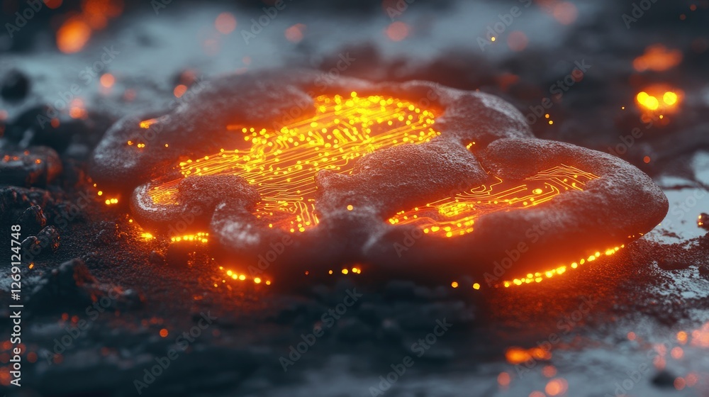 Poster abstract cloud-based ai machine learning with glowing circuits and futuristic data flows.