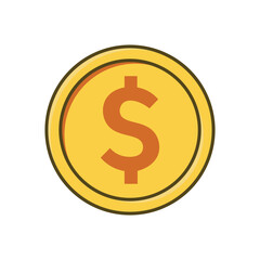 Golden Yellow Coin with Dollar Sign Flat Vector Illustration