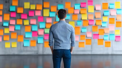 Innovative Minds: A Brainstorming Session in a Tech Startup Amidst Colorful Sticky Notes. Technology Leadership and Innovation Concept