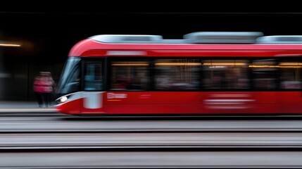 "A vibrant red double-decker bus driving through a bustling urban environmentphotorealistic portrait,
