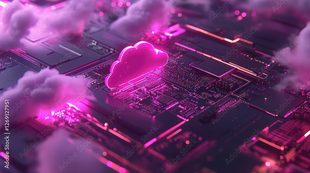 Poster advanced digital innovation with ai-powered global data processing and futuristic cloud computing.
