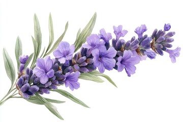Obraz premium A border of watercolor lavender blossoms with a white background