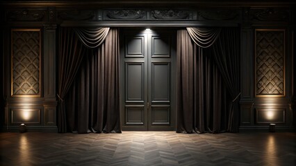 Fototapeta premium Dark Elegant Interior Featuring Closed Door with Dramatic Shadows