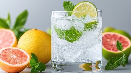 Refreshing Citrus Soda with Ice and Mint