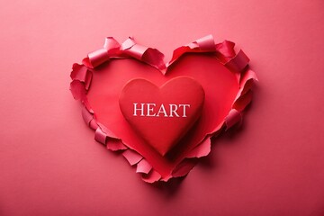 Obraz premium Red Torn Paper Heart on Pink Background
