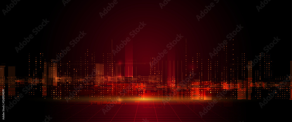 Poster illustration abstract digital technology, light line and red cyber space background. vector communic