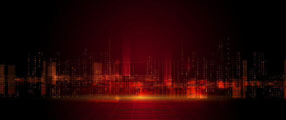 Illustration Abstract Digital technology, light line and red cyber space background. Vector communication, innovation futuristic technology, connect internet network system, future big data, concept