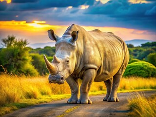 Fototapeta premium Southern White Rhinoceros in the Wild