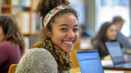 Woman Studying with Friends in a Classroom