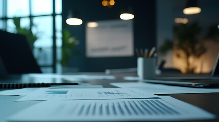 modern office desk with documents and laptop