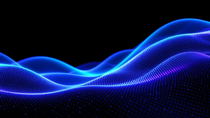 Smooth blue waves of light create an abstract flowing design