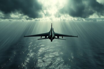 Naklejka premium Hyper-realistic image of the Russian Su-34 soaring through the sky, with detailed texture and soft golden-hour lighting.