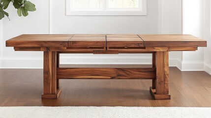 A contemporary, expandable dining table with a sturdy design and additional seating space.