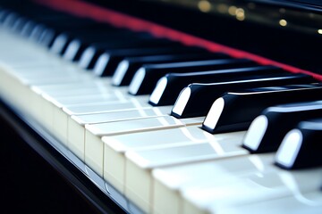 Piano keys on a plain background with a spotlight accentuating the keys.