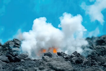 Close View of Volcanic Explosion