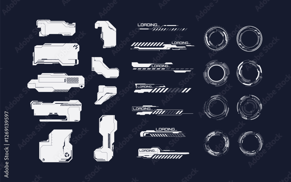Poster futuristic user interface design element, large text box and stripe for cyber and technology concept