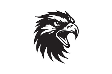 Angry falcon head silhouette with white background