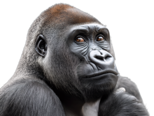 A series of gorilla portraits showcasing their expressive faces, powerful build, and detailed fur textures against a black background.