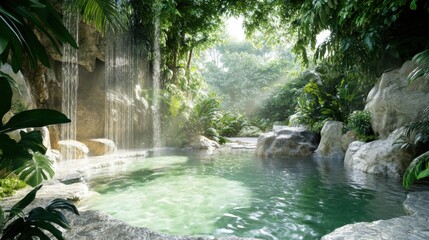 Naklejka premium jungle spa with a natural rock pool 