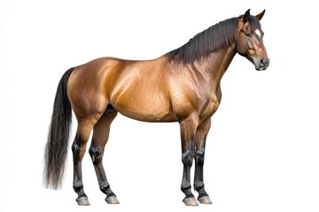 A wild stallion horse standing tall, muscles defined against a white background