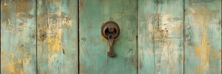 Fototapeta premium Rusted Door Handle on Weathered Wooden Door