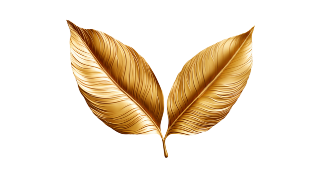 Golden Leaves Shiny Metal Texture, Rich Luxury Design for Elegant Decor, isolated on transparent background.